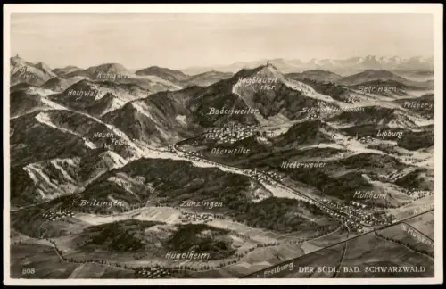 Ansichtskarte Badenweiler Landkarten Ak: Reliegf Zunzingen Oberweiler 1934