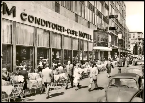 Wiesbaden Wilhelmstraße mit Hotel Blum und Conditorei-Café 1964