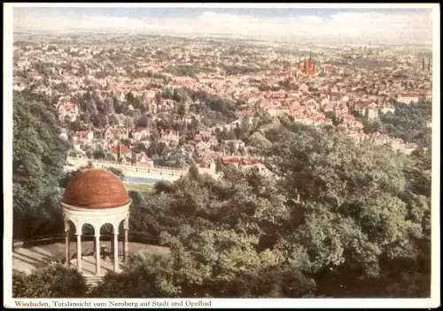 Wiesbaden Totalansicht vom Neroberg mit Monopteros und Opelbad 1960