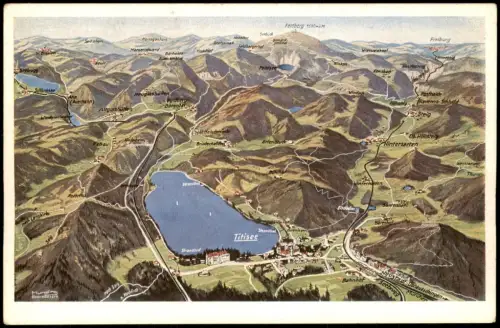 Titisee Neustadt Karte vom Titisee und Umgebung Ansichtskarte  1922
