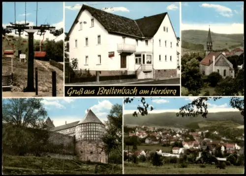 Breitenbach Herzberg Mehrbildkarte Burg Herzberg, Sessellift und Panorama 1980