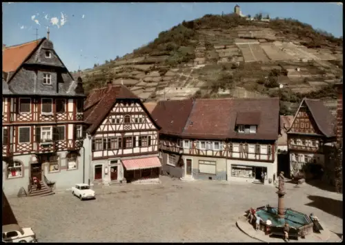 Heppenheim an der Bergstraße Marktplatz und Ruine Starkenburg 1970