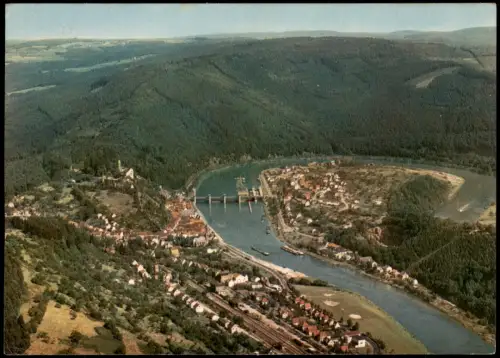 Hirschhorn (Neckar) Luftaufnahme von Hirschhorn mit Neckarschleife und Burg 1966