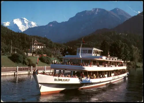 Interlaken Dampfschiff Blümlisalp auf dem Thunersee mit Jungfrau-Massiv 1987