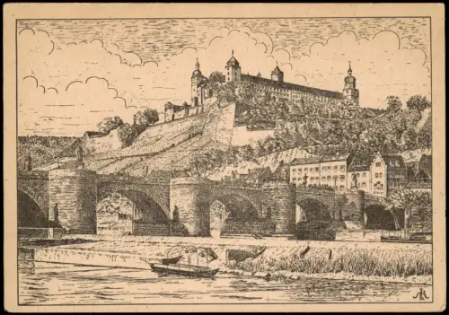 Ansichtskarte Würzburg Veste Marienberg mit Alter Mainbrücke 1930