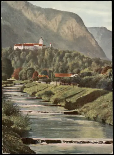 Aschau im Chiemgau Blick auf Schloss Hohenaschau und die Prien 1962