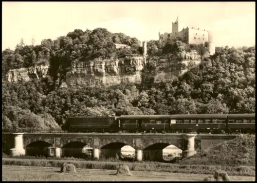 Ansichtskarte Bad Kösen Rudelsburg mit Eisenbahnviadukt und Zug 1969