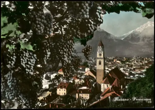 Meran Merano Panorama von Meran mit Stadtpfarrkirche St. Nikolaus 1955