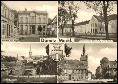 Dömitz DDR Mehrbild-AK mit Klubhaus der Oberschule Rathenau-Straße 1967