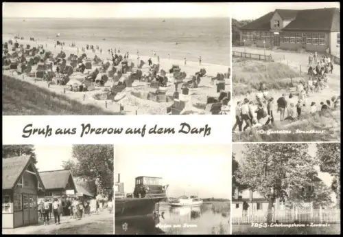 Prerow DDR Mehrbild-AK mit Strand, Hafen am Strom, HOG Strandhaus 1979