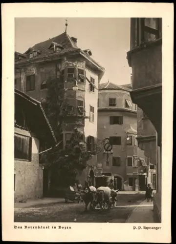 Cartolina Bozen Bolzano Ortsansicht, Bazenhäusl, Ochsen-Fuhrwerk 1940