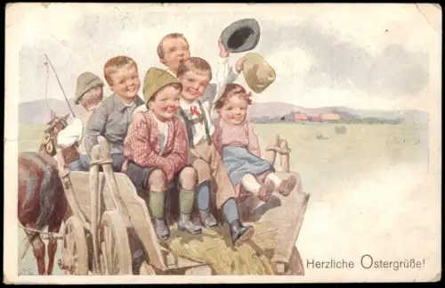 Ansichtskarte  Menschen Soziales Leben Kinder grüssen zu OSTERN 1924