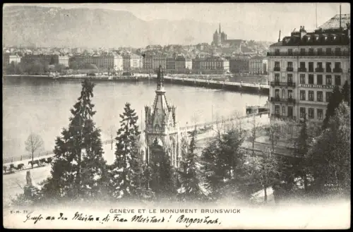 Ansichtskarte Genf Genève Stadt-Panorama mit MONUMENT BRUNSWICK 1902