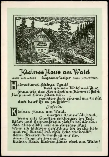 Ansichtskarte  DDR Liedkarte Kleines Haus am Wald, Musik Herbert Roth 1956