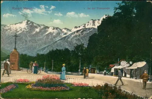 Cartolina Meran Merano An der Promenade - Kiosk 1915