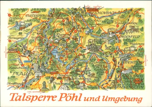 Ansichtskarte Pöhl Landkarte: Talsperre Pöhl und Umgebung 1979