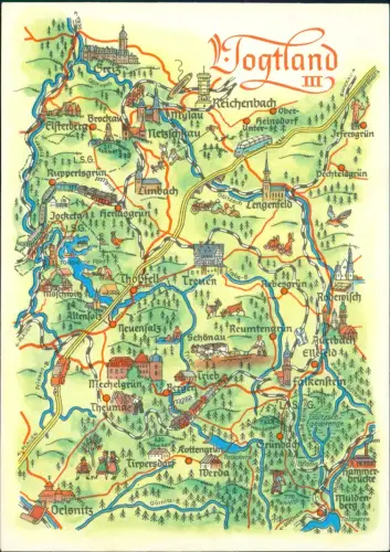 .Vogtland Vogtland III DDR Land-/Wanderkarte Zeichnung A. Hoppe Leipzig 1978