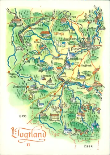 .Vogtland Vogtland II DDR Wander-/Landkarte Zeichnung A. Hoppe Leipzig 1978