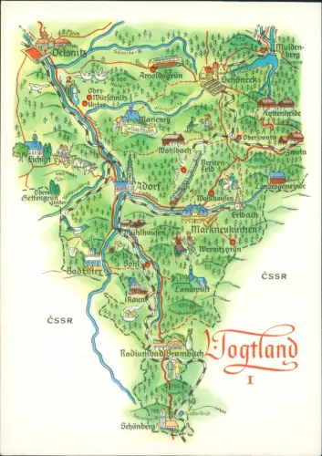 .Vogtland VOGTLAND I. DDR Wander-/Landkarte Zeichnung A. Hoppe 1978