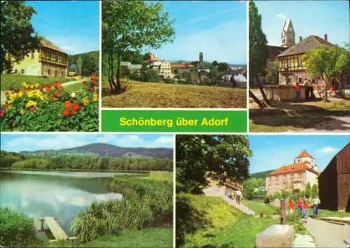 Schönberg-Bad Brambach Schloßplatz, Teilansicht, Brunnen, Großer Teich g1979