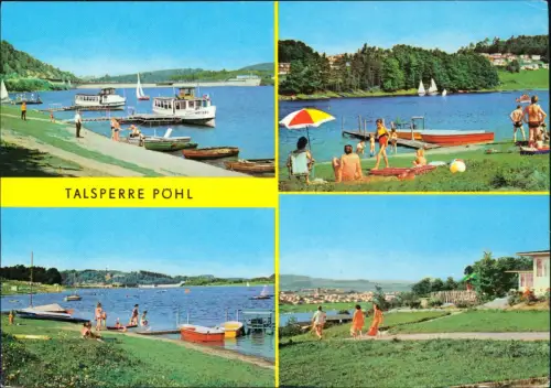 Ansichtskarte Pöhl Talsperre - Bootsanlegestelle Uferbereich, Badegäste 1979