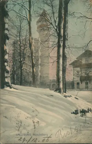 Ansichtskarte Salzburg Mönchsberg Turm Stimmungsbild im Winter 1906