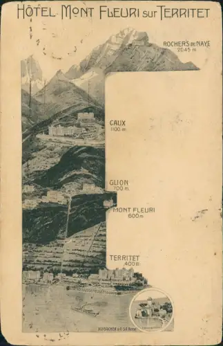 Ansichtskarte Territet Stadt Höhenkarte Hotel Berg 1915  Schweiz Helvetia