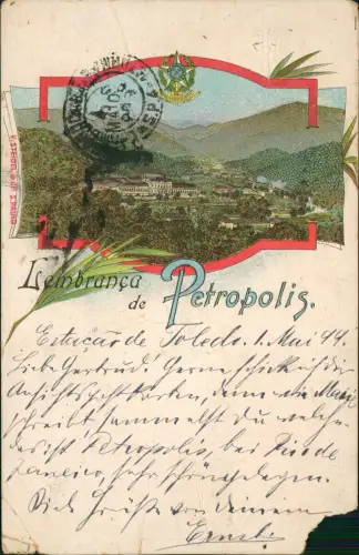 Postcard Litho AK Petrópolis Stadtblick Heraldik 1899   Brasil Brasilien