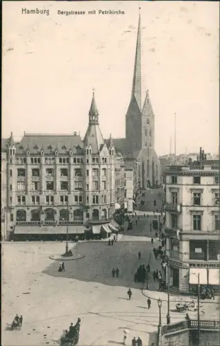 Ansichtskarte Hamburg Bergstrasse Petrikirche Geschäfte 1907