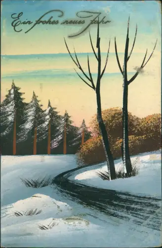 Ansichtskarte  Neujahr Sylvester New Year Winterwald Naive Malerei 1925