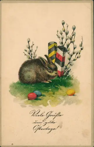 Ansichtskarte  Ostern Easter Osterhase Patriotika Weidenkätzchen 1916