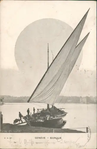 Ansichtskarte Genf Genève BARQUE - Segelschiff vor der Stadt 1902