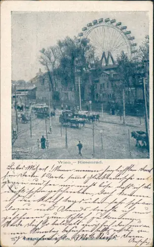 Ansichtskarte Wien Straßenszene Kutsche Tram im Hintergrund Riesenrad 1900
