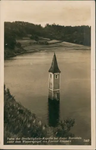 Frain an der Thaya Vranov nad Dyjí Turm der Dreifaltigkeits-Kapelle Stausee 1936