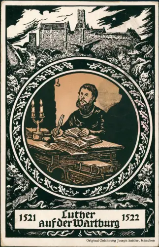 Eisenach Künstlerkarte Martin Luther auf der Wartburg 1521/22 1932