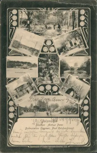 Ansichtskarte Siegmar-Chemnitz Jugendstil Mehrbildkarte Pelzmühle 1907