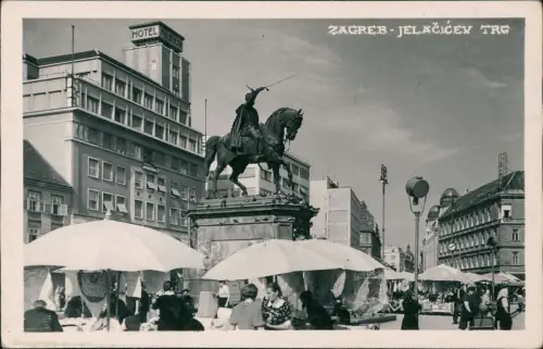 Postcard Zagreb JELAČIĆEV TRG Markttreiben 1962