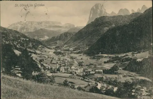 Cartolina St. Ulrich in Gröden Ortisei Stadtblick 1906