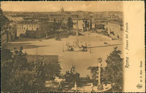 Cartolina Rom Roma Piazza del Popolo mit Fernsicht zum Vatikan 1922