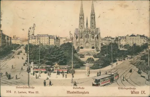 Ansichtskarte Wien Maximilianplatz Universitätsstraße Tram 1915