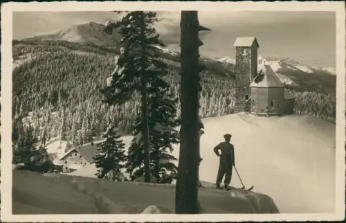 Sankt Vigil San Vigilio di Marebbe Berhhütte Skifahrer b. Meran Winter 1928