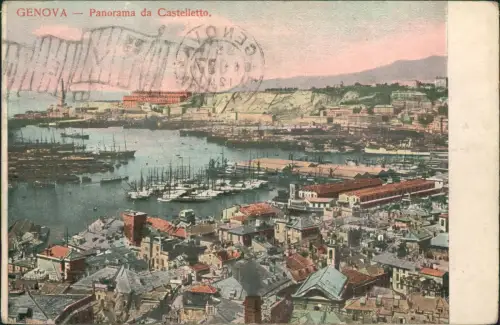 Cartolina Genua Genova (Zena) Panorama da Castelletto. 1902  Flaggenstempel