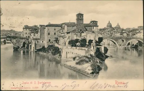 Cartolina Rom Roma Isola di S. Bartolomeo 1904  Stempel R. Ferrovia
