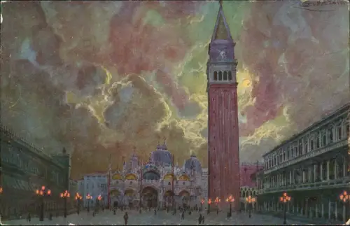 Cartolina Venedig Venezia Stimmungsbild Künstlerkarte Markusplatz 1912