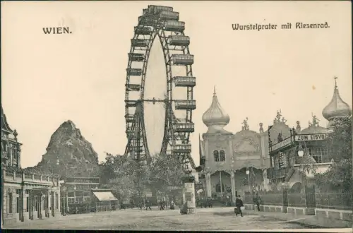 Ansichtskarte Wien Wurstelprater mit Riesenrad. 1917