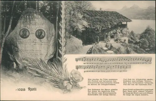 Ansichtskarte Seelisberg Rütli Gedenkstein Hütte Lied 1912  Schweiz