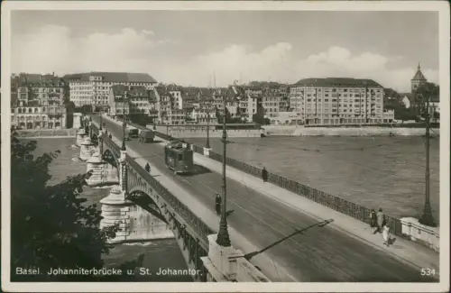 Ansichtskarte Basel Johanniterbrücke u. St. Johanntor. Tram Fotokarte 1937