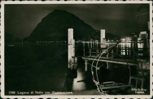 Ansichtskarte Lugano di Notte con illuminazione - Fotokarte 1930