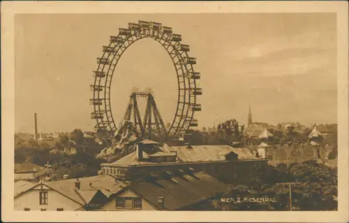 Ansichtskarte Wien Blick über die Dächer Fabrik - Riesenad 1930