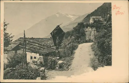 Cartolina Dorf Tirol-Meran Merano Weg am Jesuskreuz 1909